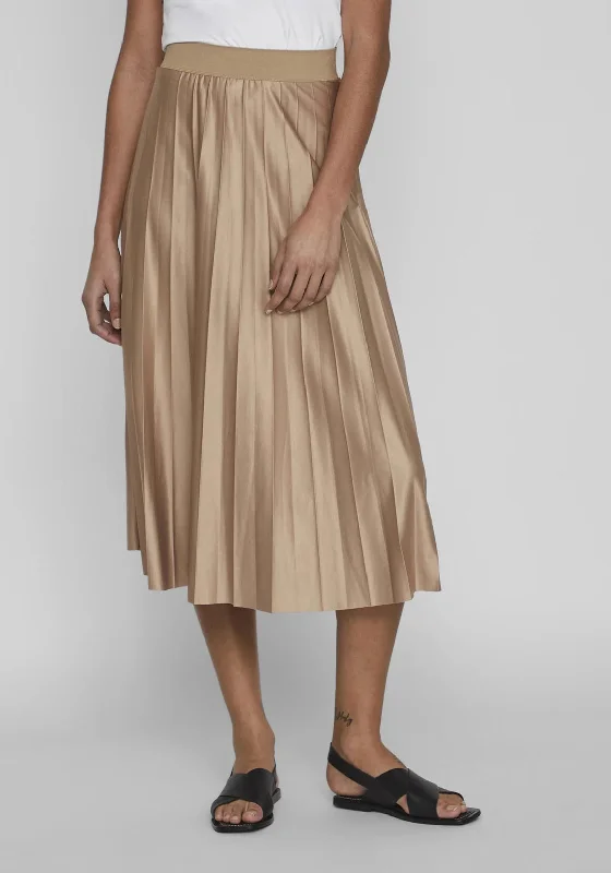 Vila Nitman Pleasted Midi Skirt, Sandshell