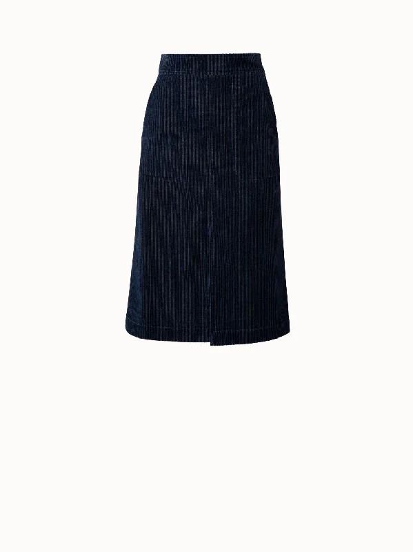 Washed Corduroy A-line Midi Skirt