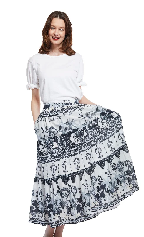 Woodstock Skirt with Grey Ikat Print