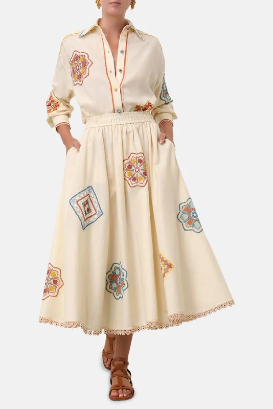 Ottie Doily Midi Skirt Cream Multi